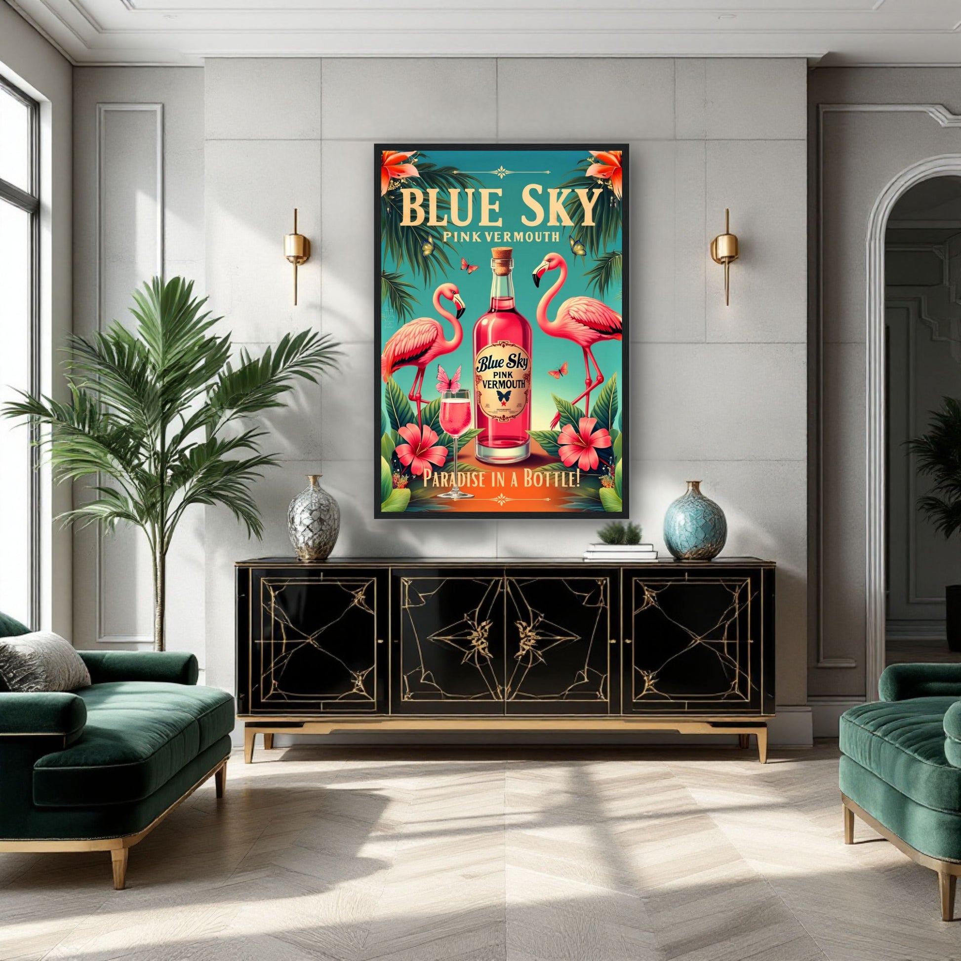 Vintage Pink Flamingo Tiki Bar Art Print