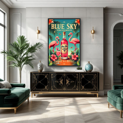 Vintage Pink Flamingo Tiki Bar Art Print