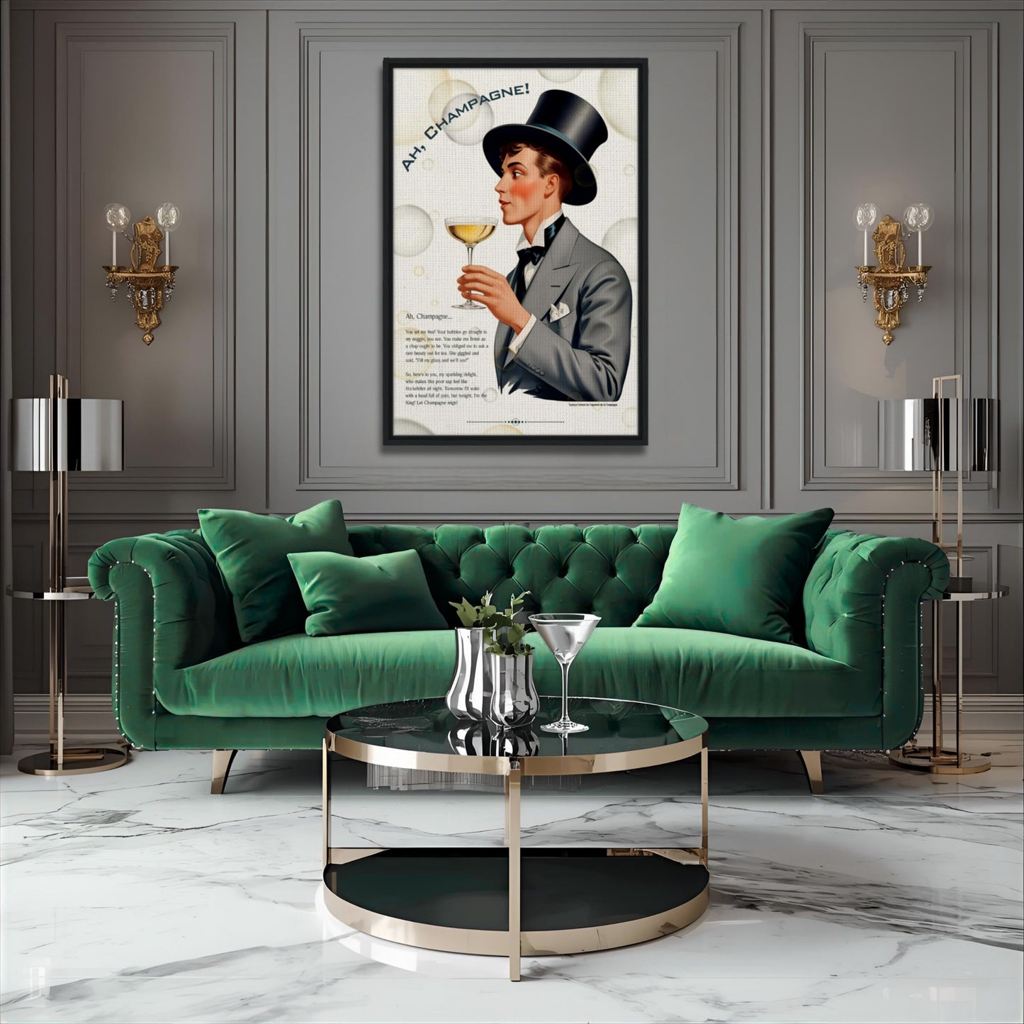 Art Deco Champagne Funny Poem Art Print