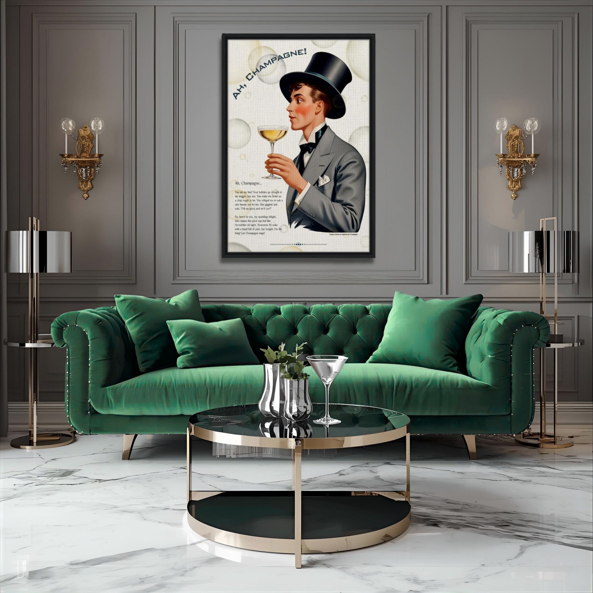 Art Deco Champagne Funny Poem Art Print