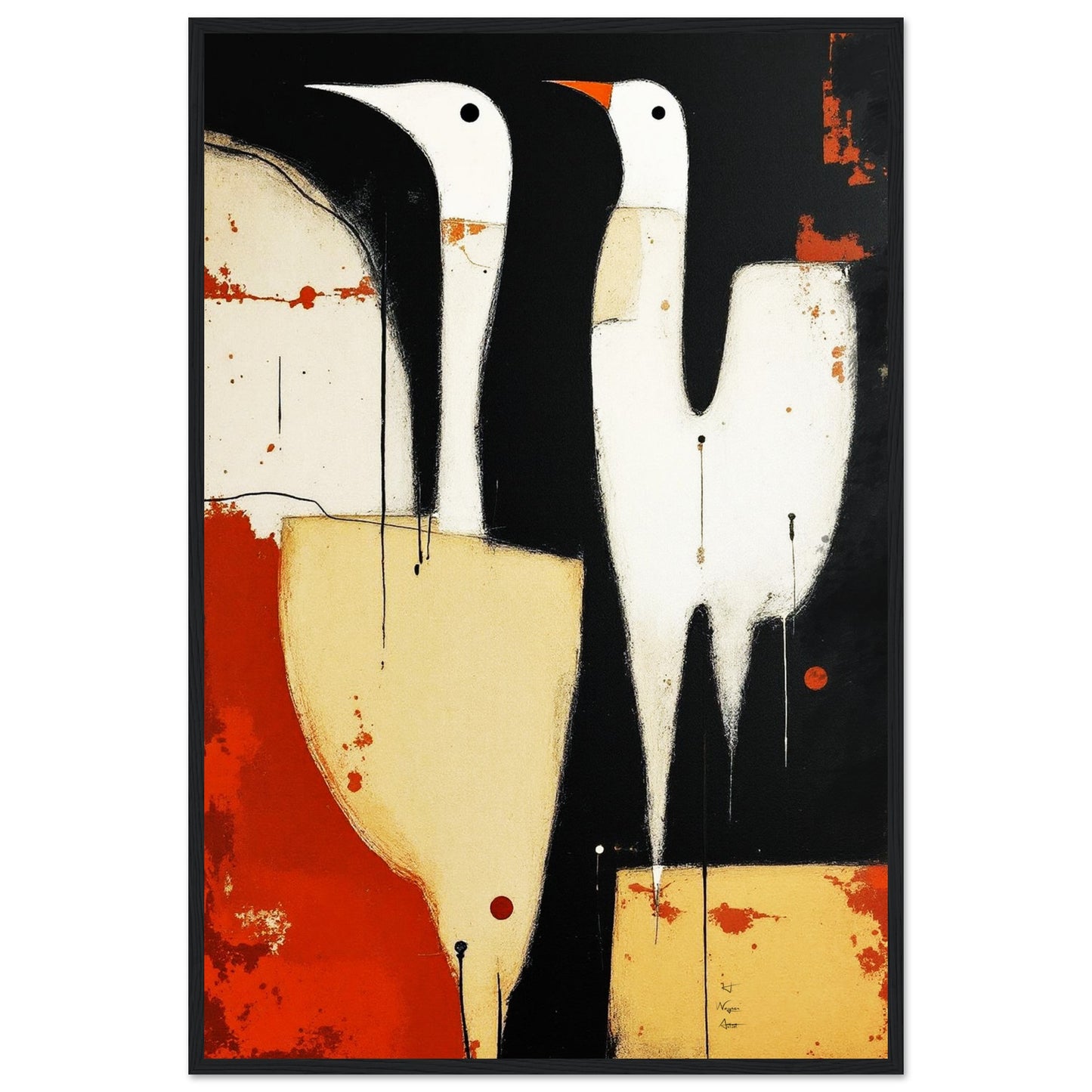 Abstract Neutral Goose Bird Art Print 40x60 cm 16x24″ Museum-Quality Wooden Framed Poster Black frame