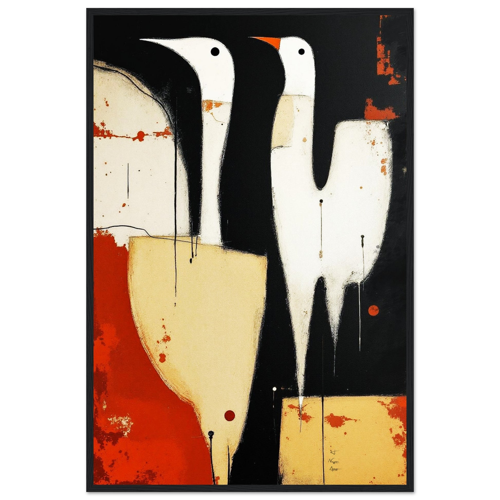 Abstract Neutral Goose Bird Art Print 40x60 cm 16x24″ Museum-Quality Wooden Framed Poster Black frame