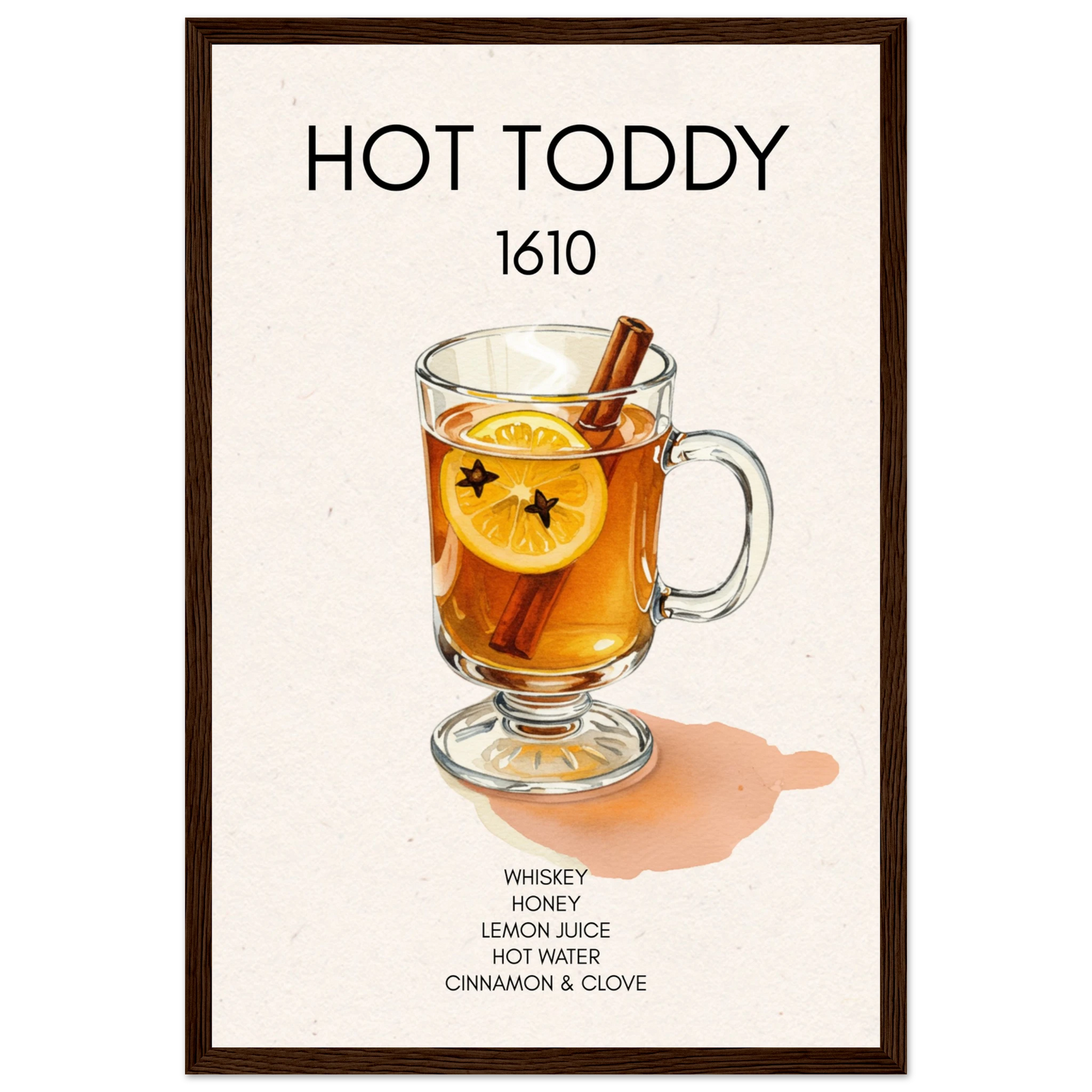 Hot Toddy Cocktail Bar Art Print Dark Brown Wood Frame 30x45 cm 12x18″ Premium Matte Paper Wooden Framed Poster