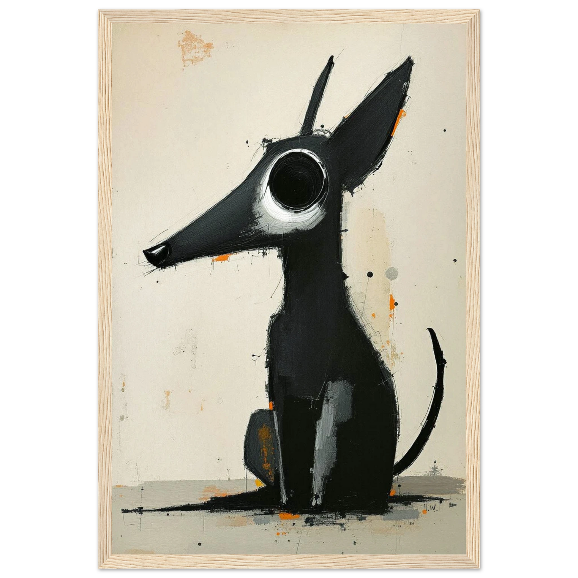 Big Eyed Abstract Dog Fine Art Print Light Wood Frame 30x45 cm 12x18″ Premium Matte Paper Wooden Framed Poster