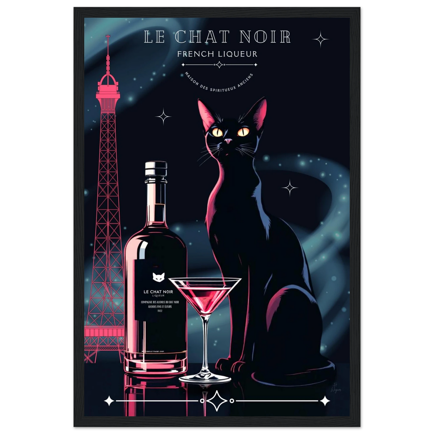 Art Deco Le Chat Noir French Black Cat Art Print 30x45 cm 12x18″ Classic Matte Paper Wooden Framed Poster Black frame