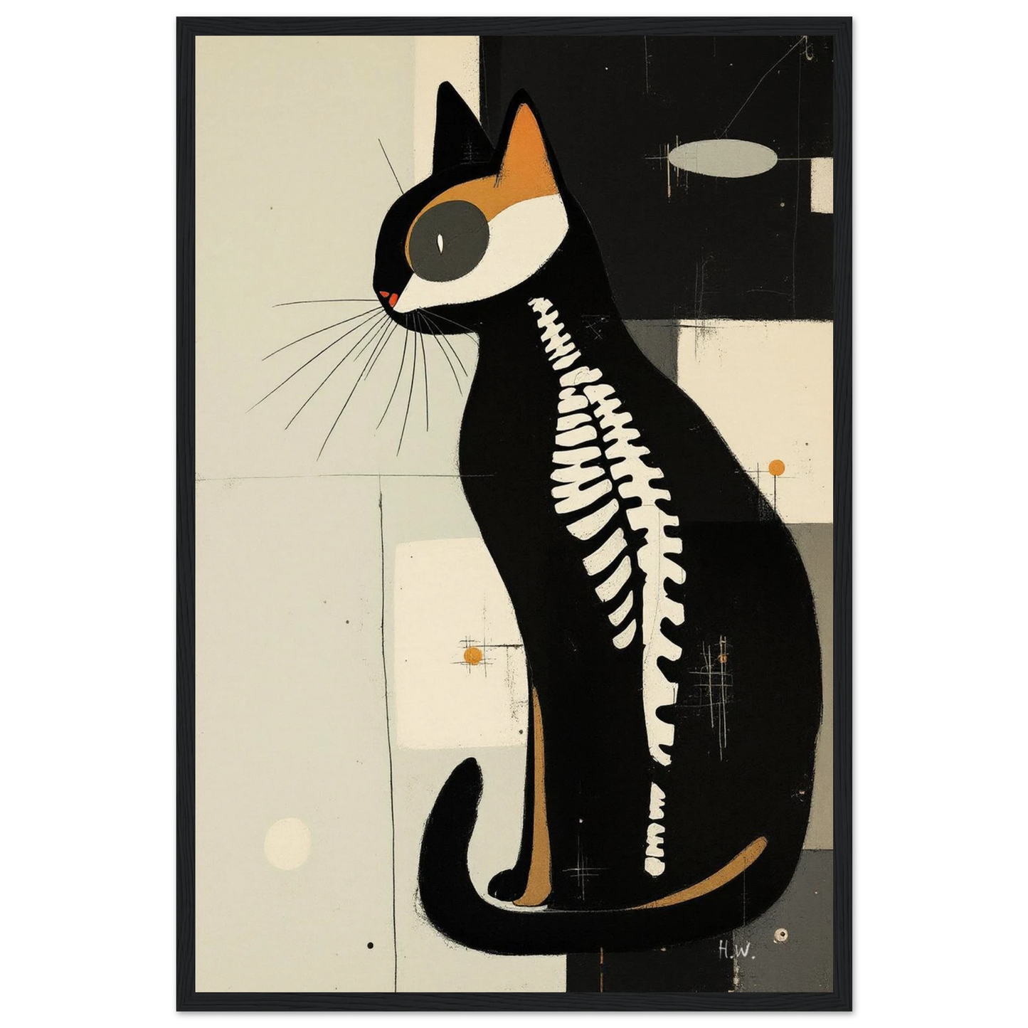 Modern Cat Skeleton Abstract Art Poster Print Black Wood Frame 40x60 cm 16x24″ Museum-Quality Matte Paper Wooden Framed Poster