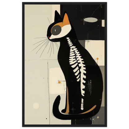 Modern Cat Skeleton Abstract Art Poster Print Black Wood Frame 40x60 cm 16x24″ Museum-Quality Matte Paper Wooden Framed Poster