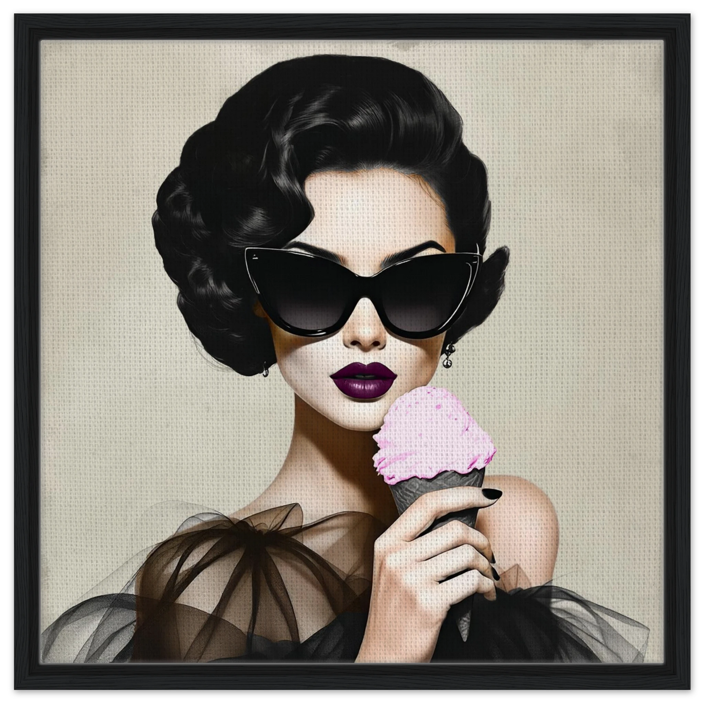 Retro Fashion Model Ice Cream Art Print 60x60 cm 24x24″ Framed Canvas