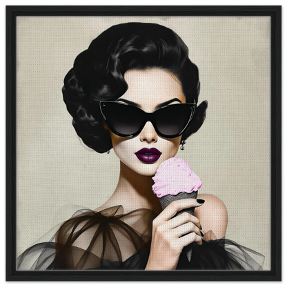 Retro Fashion Model Ice Cream Art Print 60x60 cm 24x24″ Framed Canvas