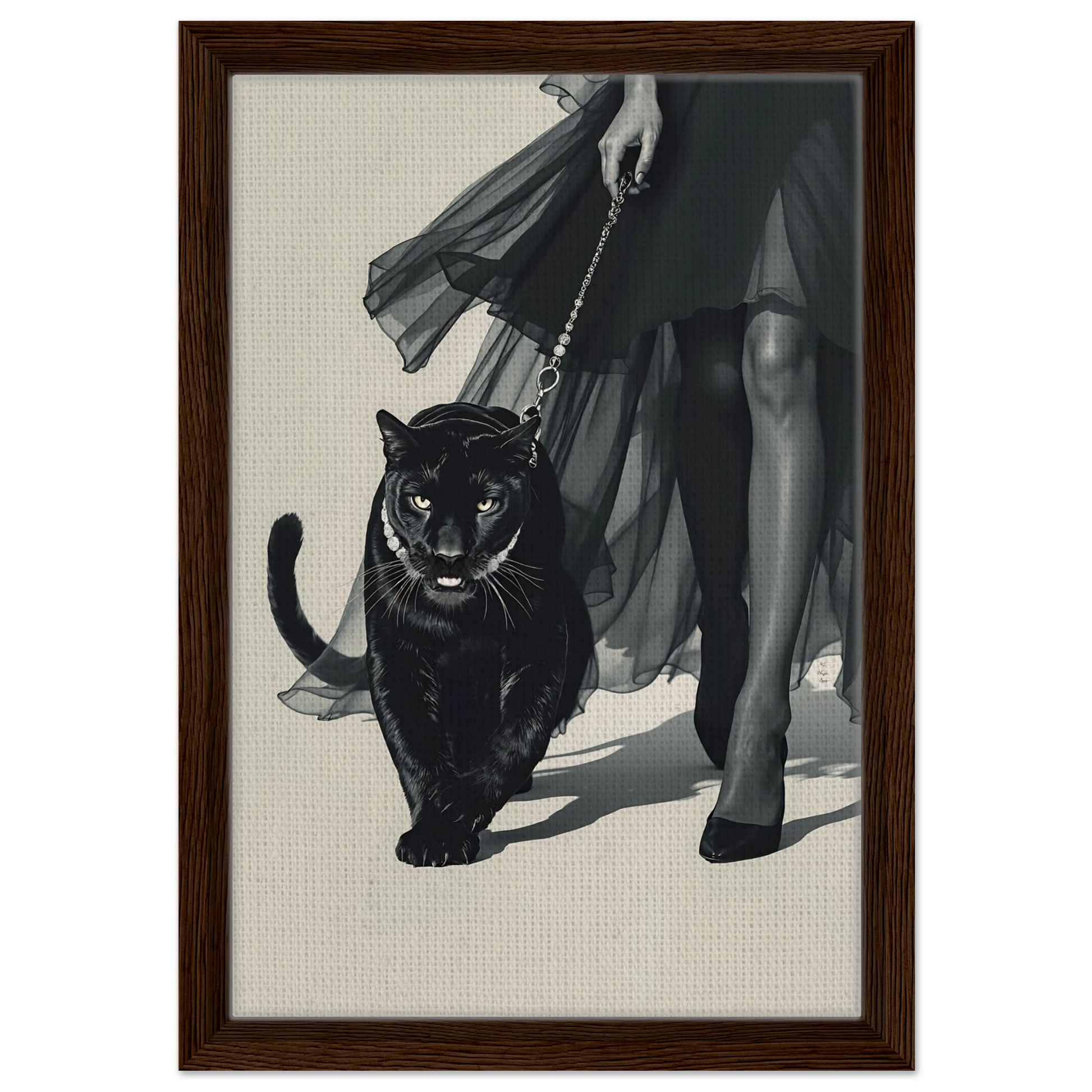 Retro Fashion Model Panther Art Print Dark Brown Wood Frame 30x45 cm 12x18″ Framed Canvas