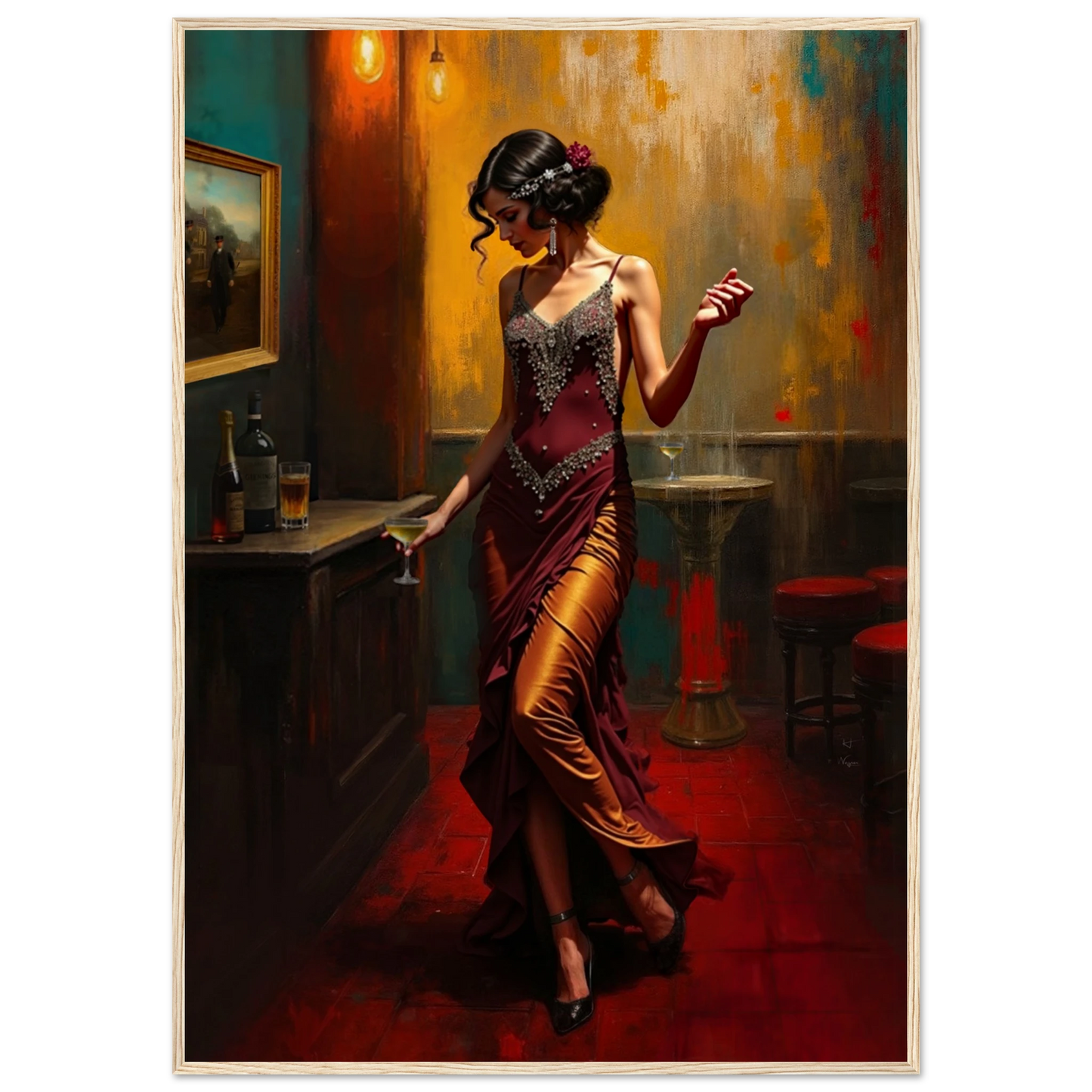 Speakeasy Flapper Art Prohibition Poster Print Light Wood Frame 70x100 cm 28x40″ Premium Matte Paper Wooden Framed Poster