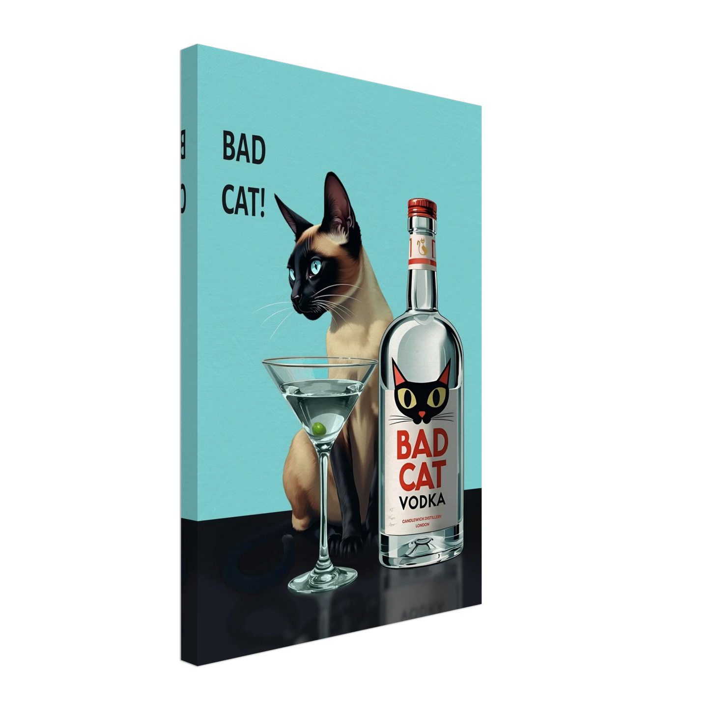 Siamese Cat Retro Martini Cocktail Bar Art Print No Frame 40x60 cm 16x24″ Gallery Wrapped Canvas