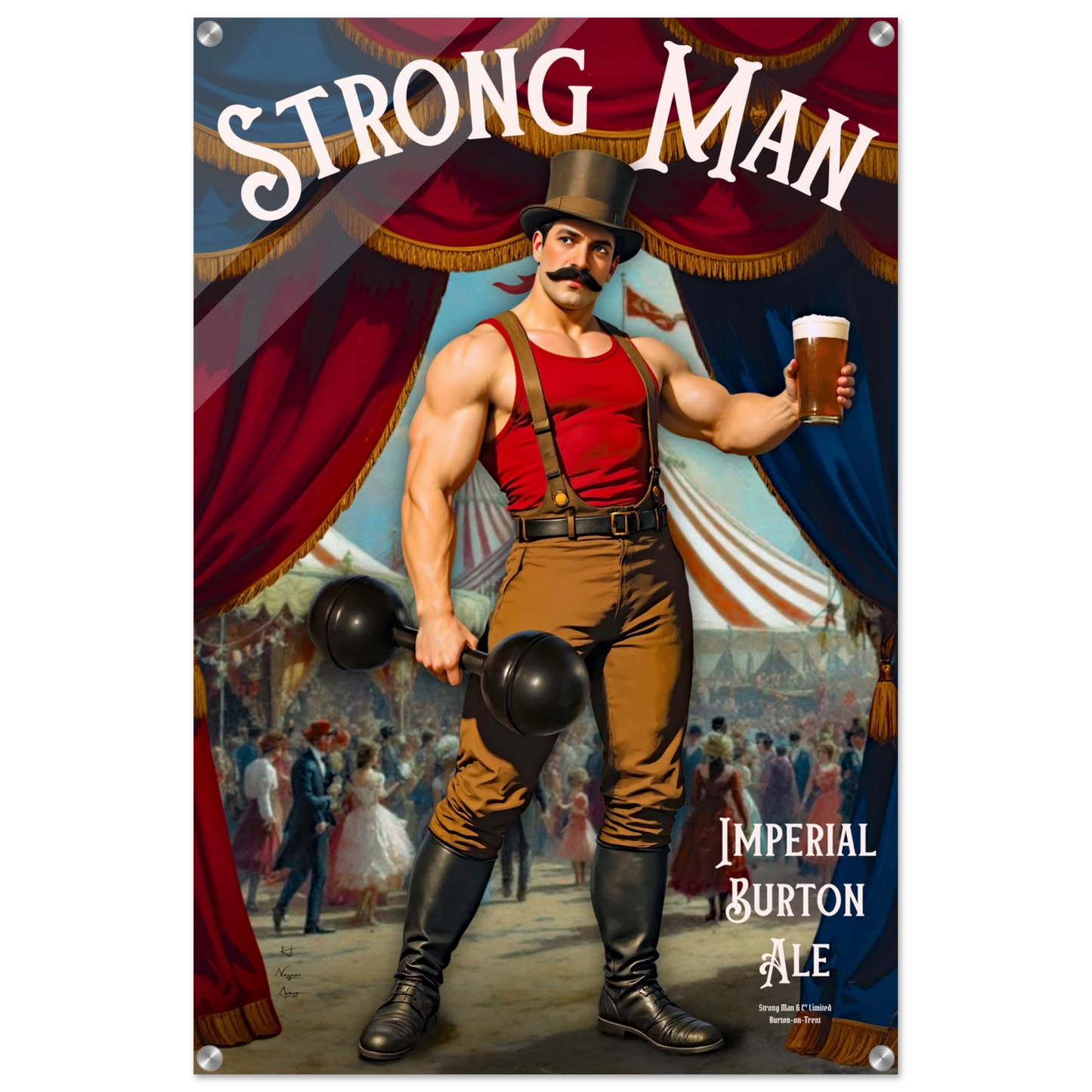 Vintage Victorian Circus Strongman Ale Art Print No Frame 60x90 cm 24x36″ Sleek Acrylic Print