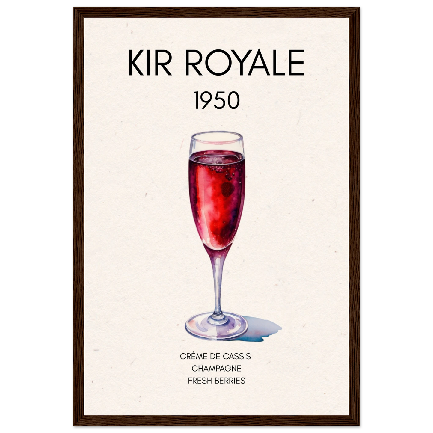 Kir Royale Champagne Cocktail Bar Poster Print Dark Brown Wood Frame 30x45 cm 12x18″ Premium Matte Paper Wooden Framed Poster