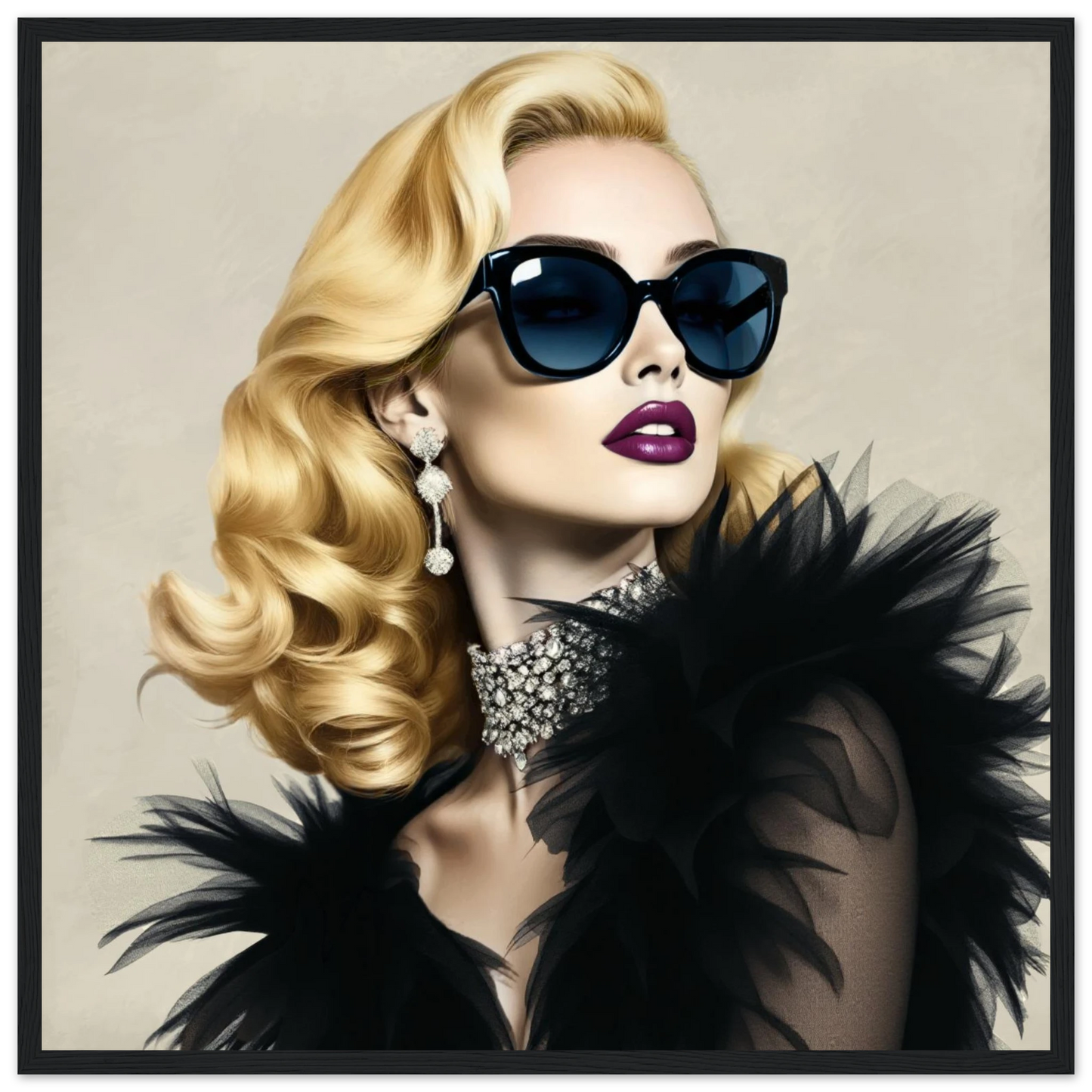 Blonde Bombshell Fashion Model Art Print 50x50 cm 20x20″ Premium Matte Paper Wooden Framed Poster