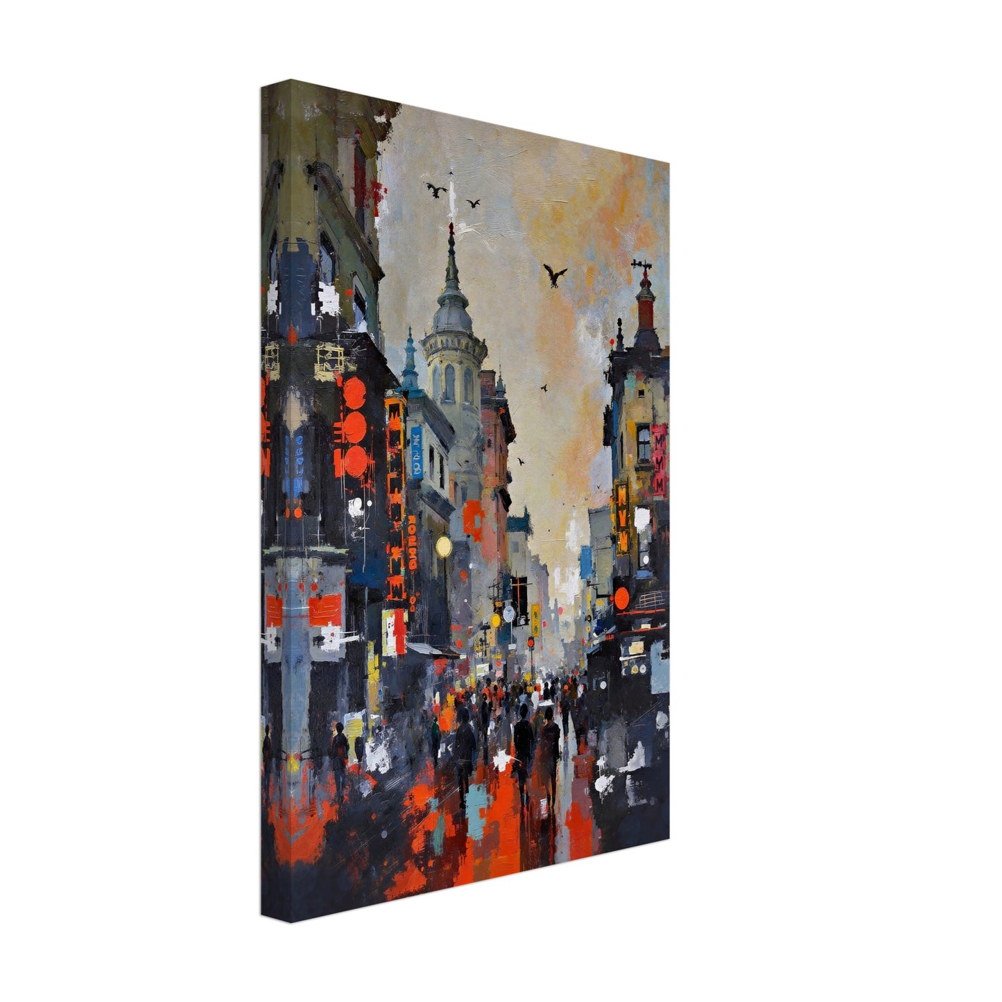 Gothic City Street Art Print - European Cityscape 30x45 cm 12x18″ Gallery Wrapped Canvas - 1.5" Mirrored Sides