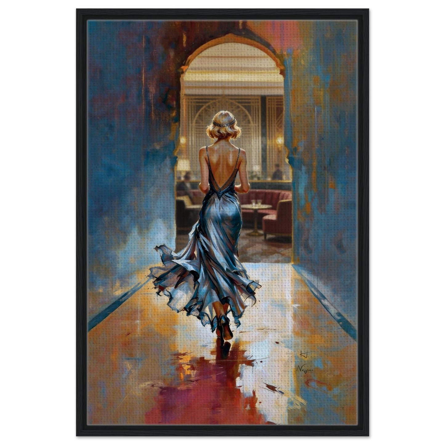 1920s Speakeasy Gatsby Flapper Art Deco Print 60x90 cm 24x36″ Framed Canvas Black Wood Frame