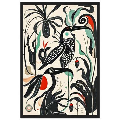 Mid-Century Modern Tropical Bird Art Print Black Wood Frame 30x45 cm 12x18″ Classic Matte Paper Wooden Framed Poster