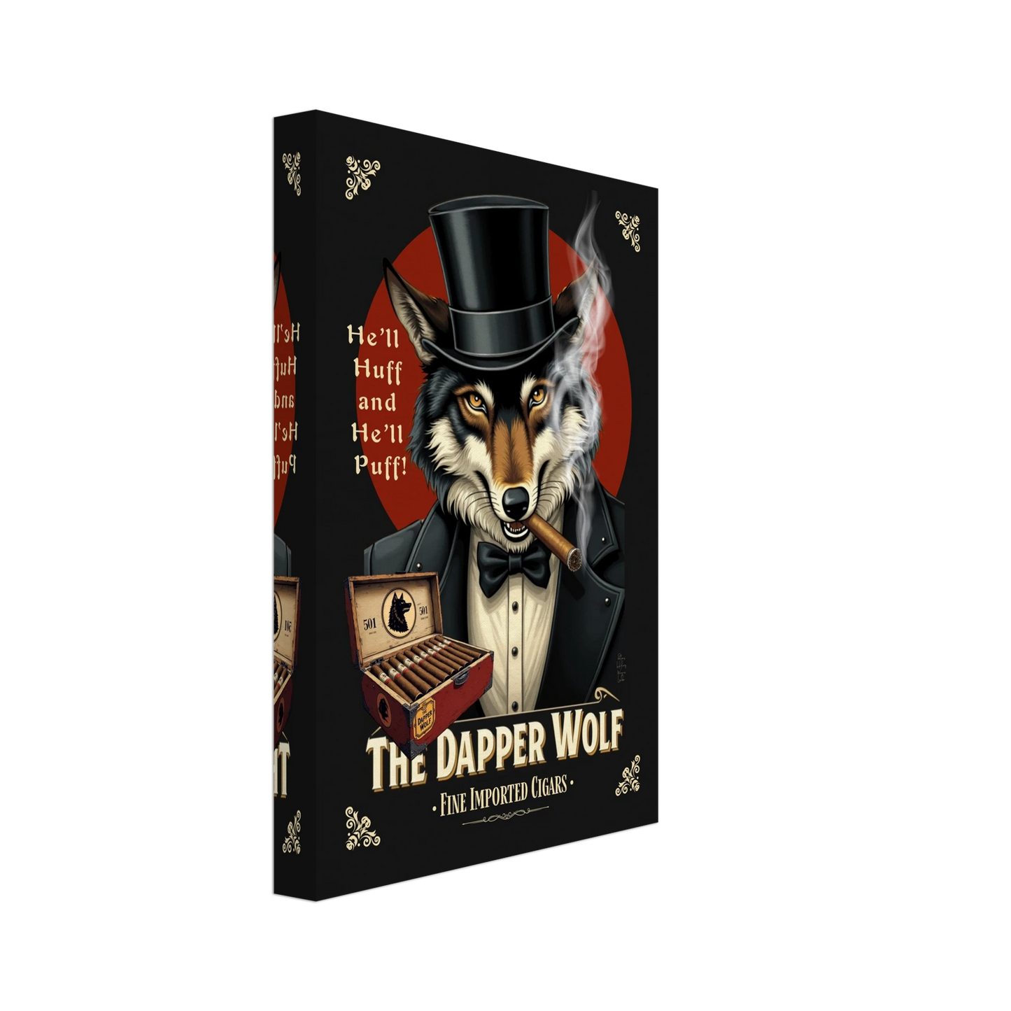 Smoking Wolf Retro Cigar Art Print 20x30 cm 8x12″ Gallery Wrapped Canvas -