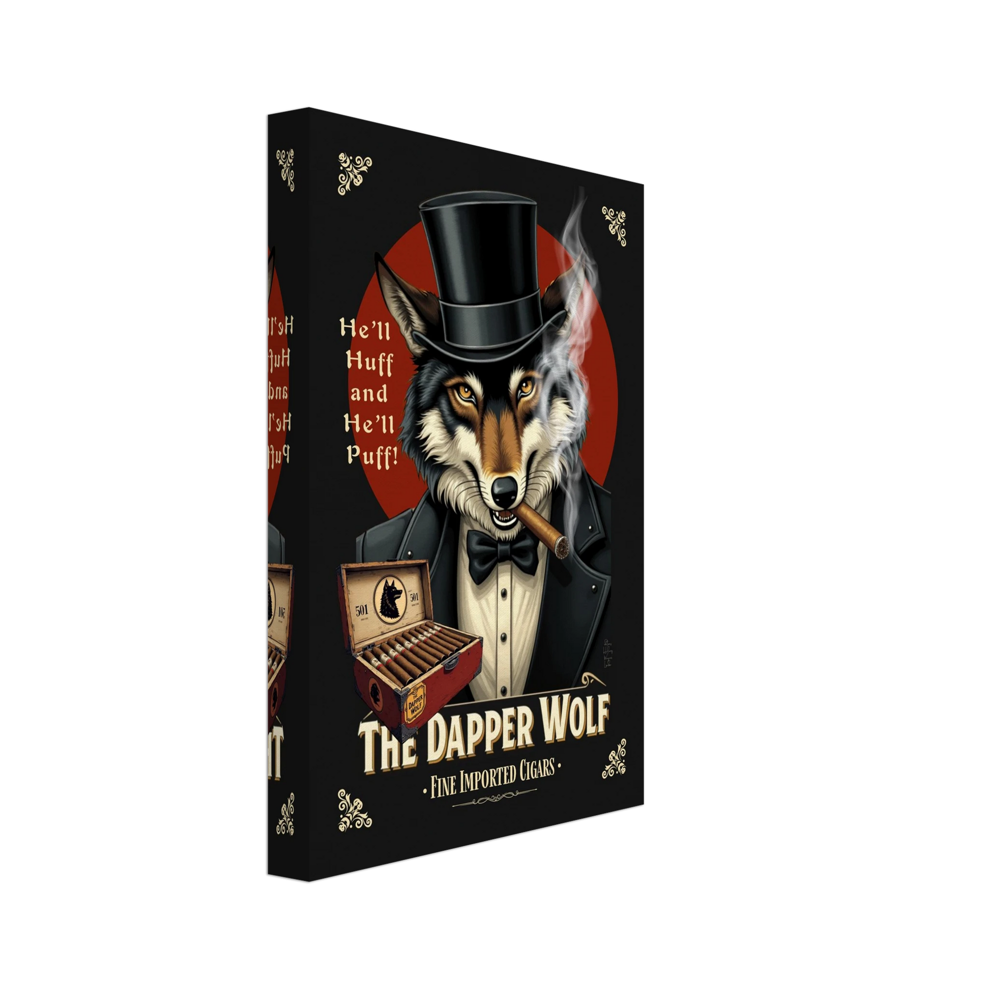 Smoking Wolf Speakeasy Cigar Art Print 20x30 cm 8x12″ Gallery Wrapped Canvas No Frame