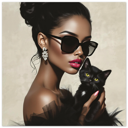 Retro Glam Fashion Model Kitten Art Print Museum-Quality Matte Paper Poster 40x40 cm 16x16″