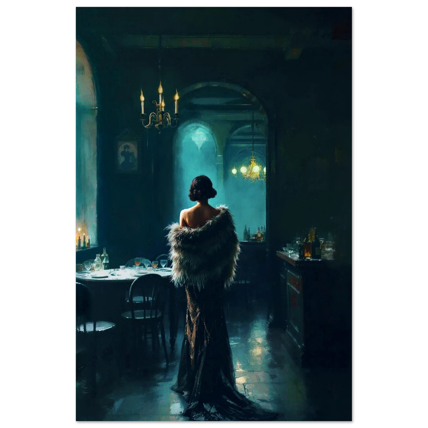 Moody Speakeasy Flapper Bar Art Print No Frame 40x60 cm 16x24″ Premium Matte Paper Poster