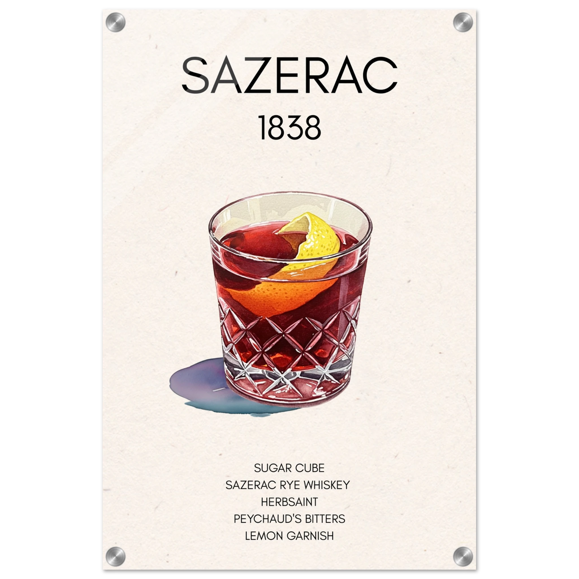 Sazerac Cocktail Bar Art Print No Frame 40x60 cm 16x24″ Sleek Acrylic Print