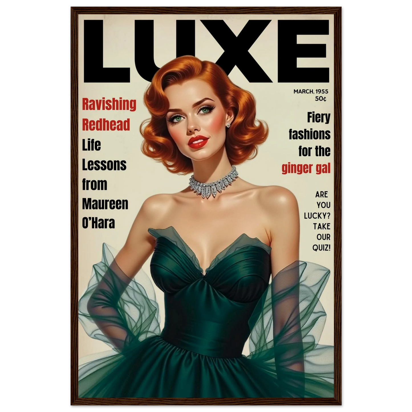 Maureen O'Hara Vintage Fashion Art Poster Print Dark Brown Wood Frame 40x60 cm 16x24″ Premium Matte Paper Wooden Framed Poster