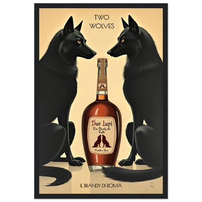 Two Wolves Italian Cocktail Bar Art Print 30x45 cm 12x18″ Classic Matte Paper Wooden Framed Poster Black Wood Frame