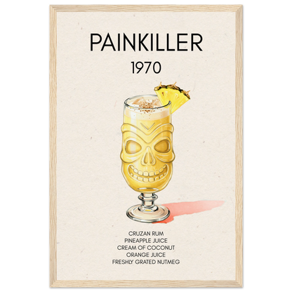 Painkiller Cocktail Bar Art Tiki Print Light Wood Frame 30x45 cm 12x18″ Museum-Quality Matte Paper Wooden Framed Poster