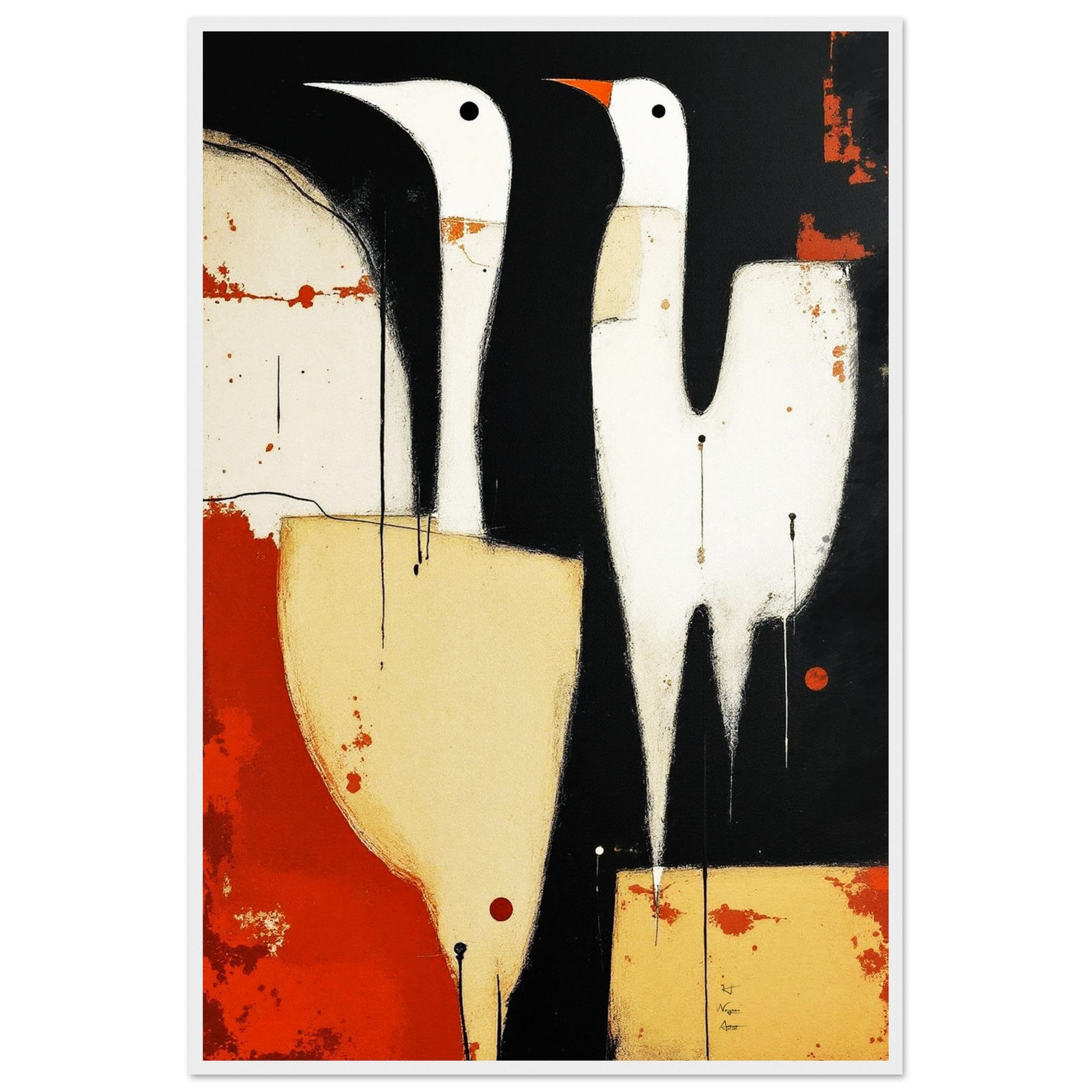 Abstract Neutral Goose Bird Art Print 60x90 cm 24x36″ Classic Matte Framed Poster White frame