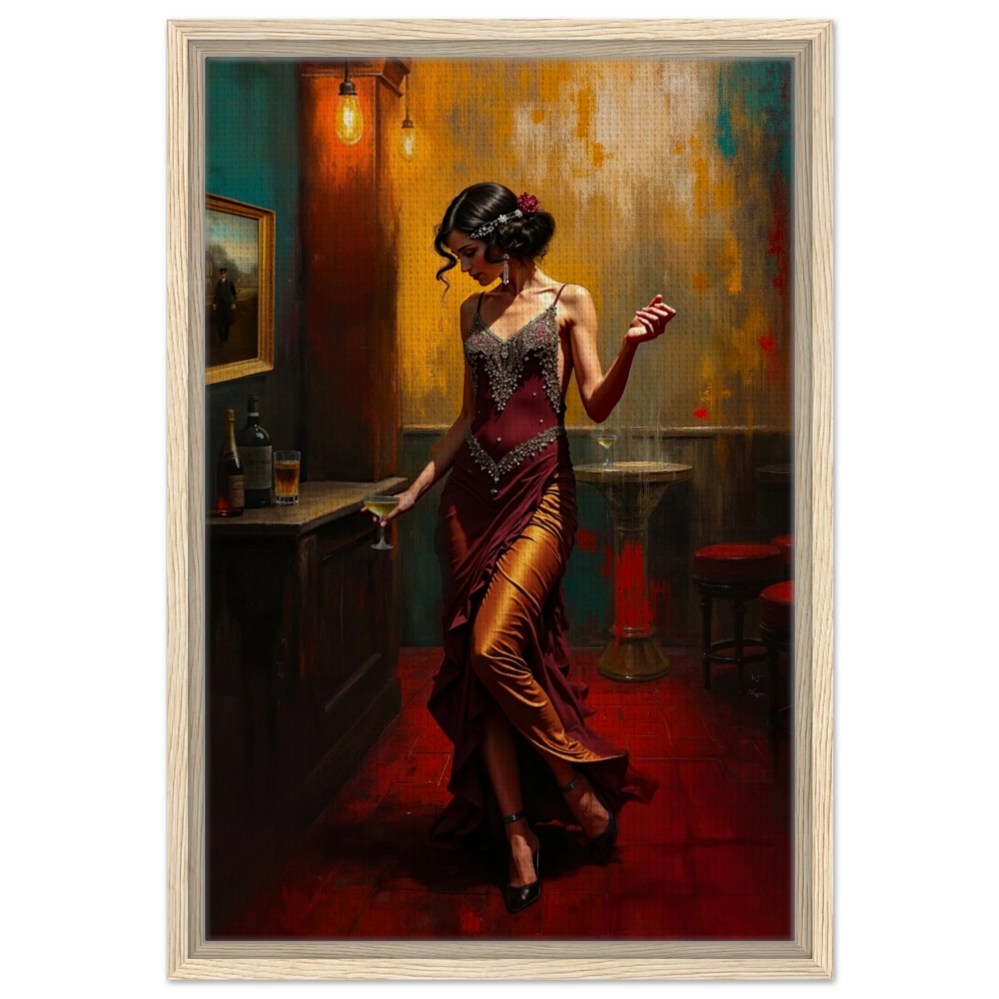 Speakeasy Flapper Art Prohibition Poster Print Light Wood Frame 40x60 cm 16x24″ Framed Canvas
