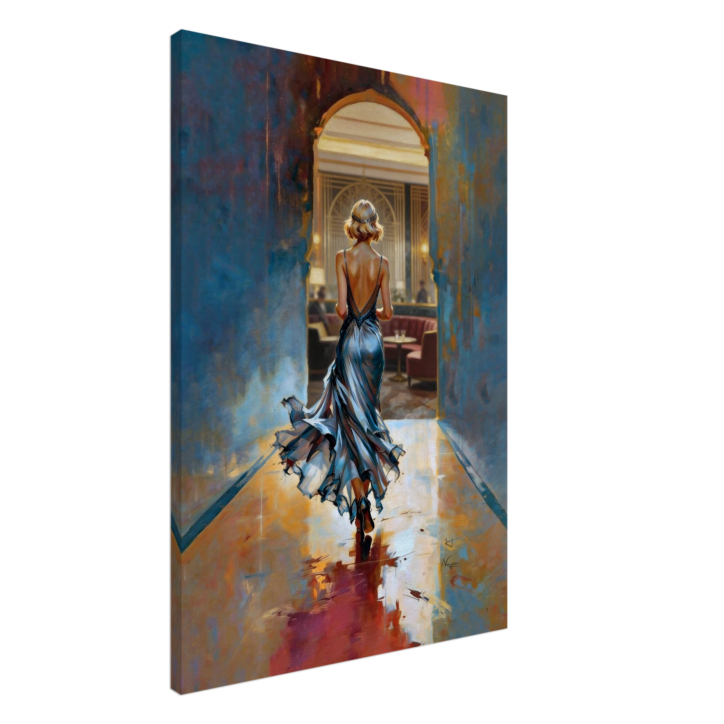 1920s Speakeasy Gatsby Flapper Art Deco Print 30x45 cm 12x18″ Framed Canvas Dark Brown Wood Frame