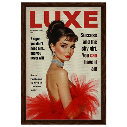 Audrey Hepburn Vintage Fashion Art Print Dark Brown Wood Frame 40x60 cm 16x24″ Framed Canvas