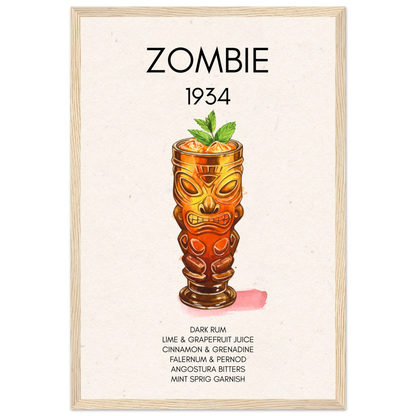 Zombie Tiki Cocktail Bar Art Print Light Wood Frame 30x45 cm 12x18″ Classic Matte Paper Wooden Framed Poster