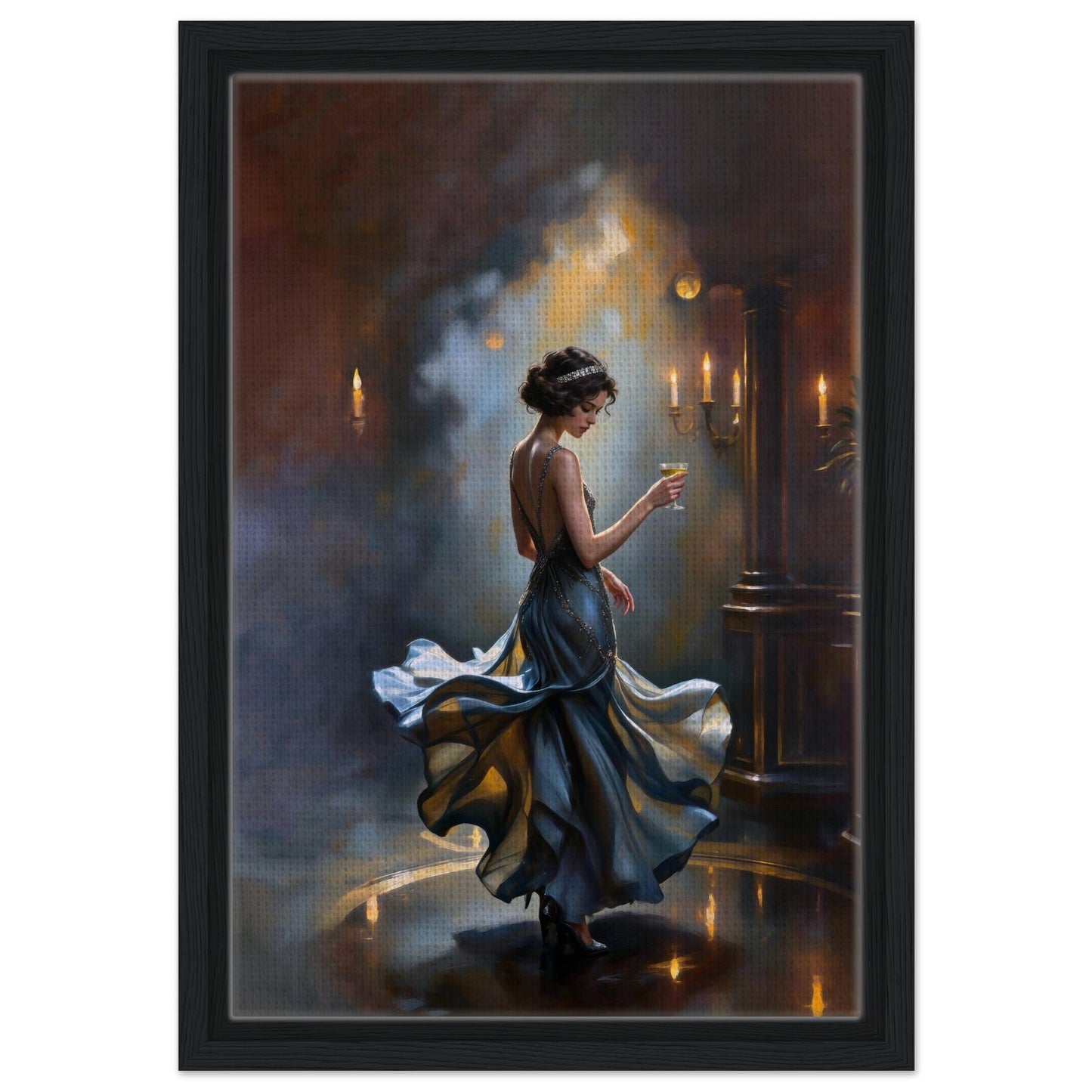 1920s Speakeasy Dancing Flapper Art Deco Print 12x18″ Framed Canvas - Black Wood