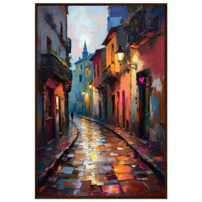 Old Europe Romantic Street Art Print 60x90 cm 24x36″ Classic Matte Framed Poster Dark Brown Wood