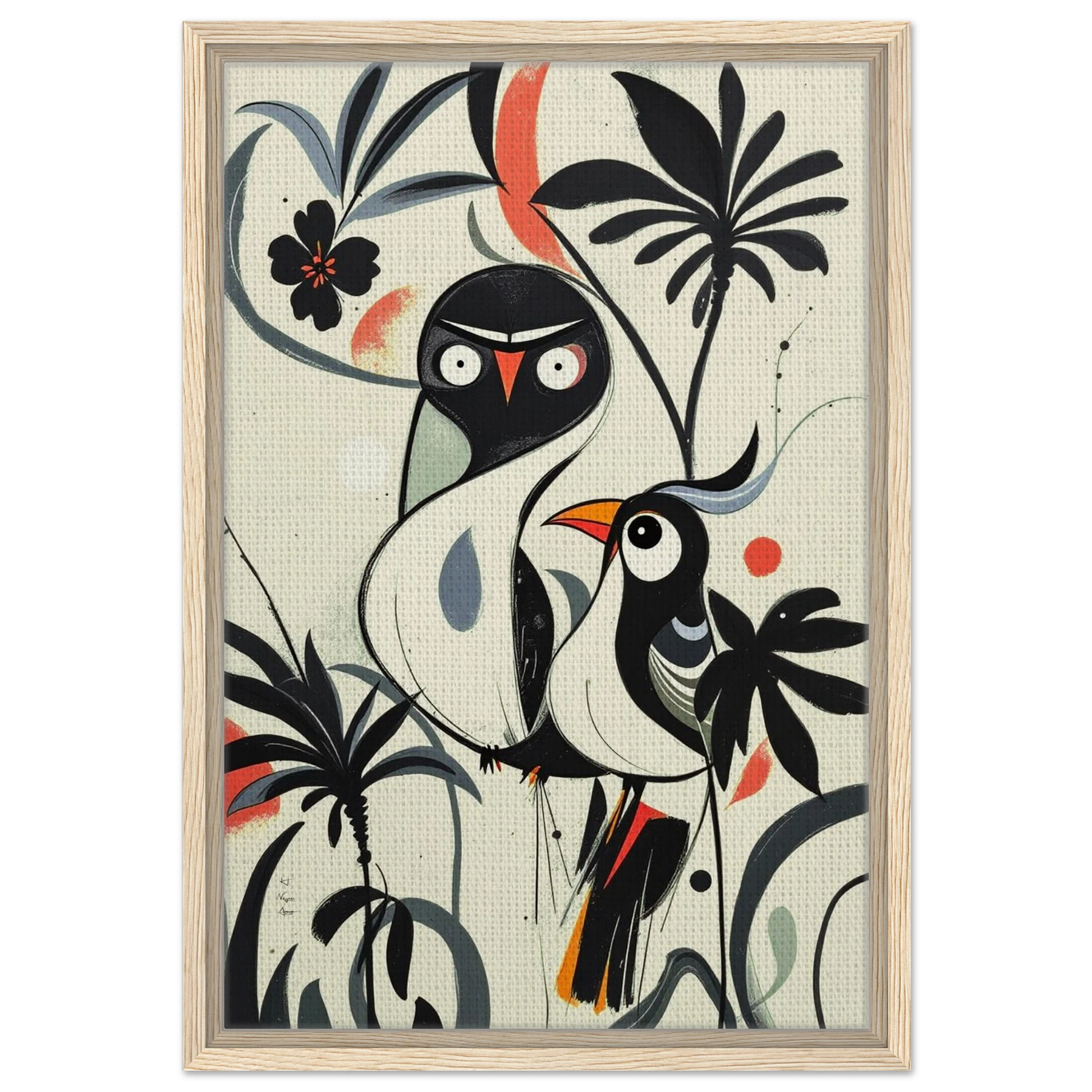 Abstract Bird Modern Tropical Art Print Light Wood Frame 40x60 cm 16x24″ Framed Canvas