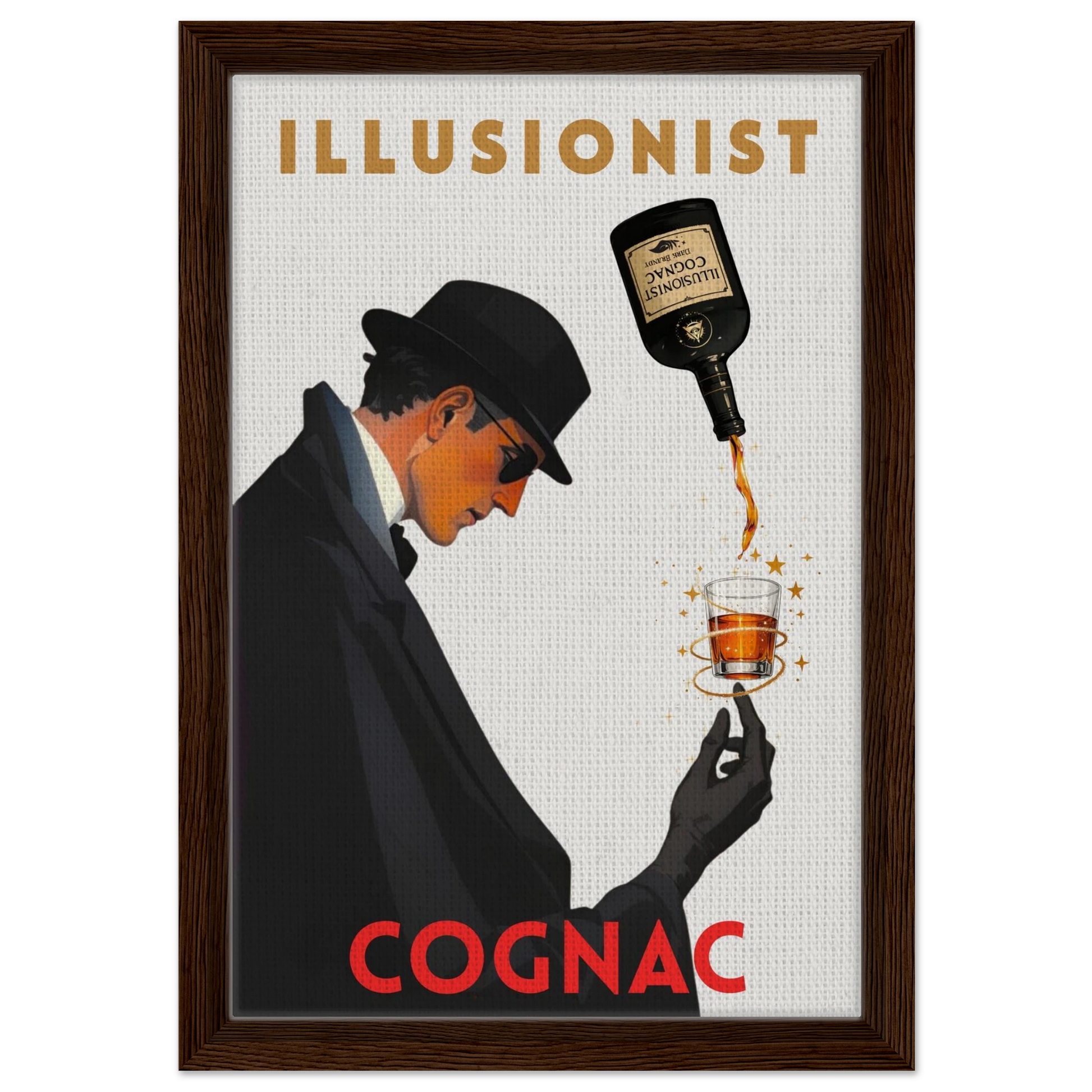 Vintage Illusionist Cognac Cocktail Bar Poster Print 30x45 cm 12x18″ Framed Canvas Dark Brown Wood Frame