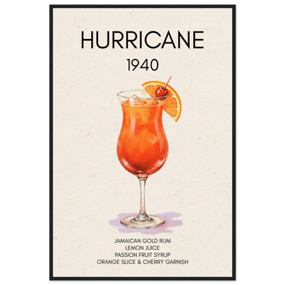 Hurricane Cocktail Bar Art Print Black Wood Frame 60x90 cm 24x36″ Museum-Quality Matte Paper Wooden Framed Poster