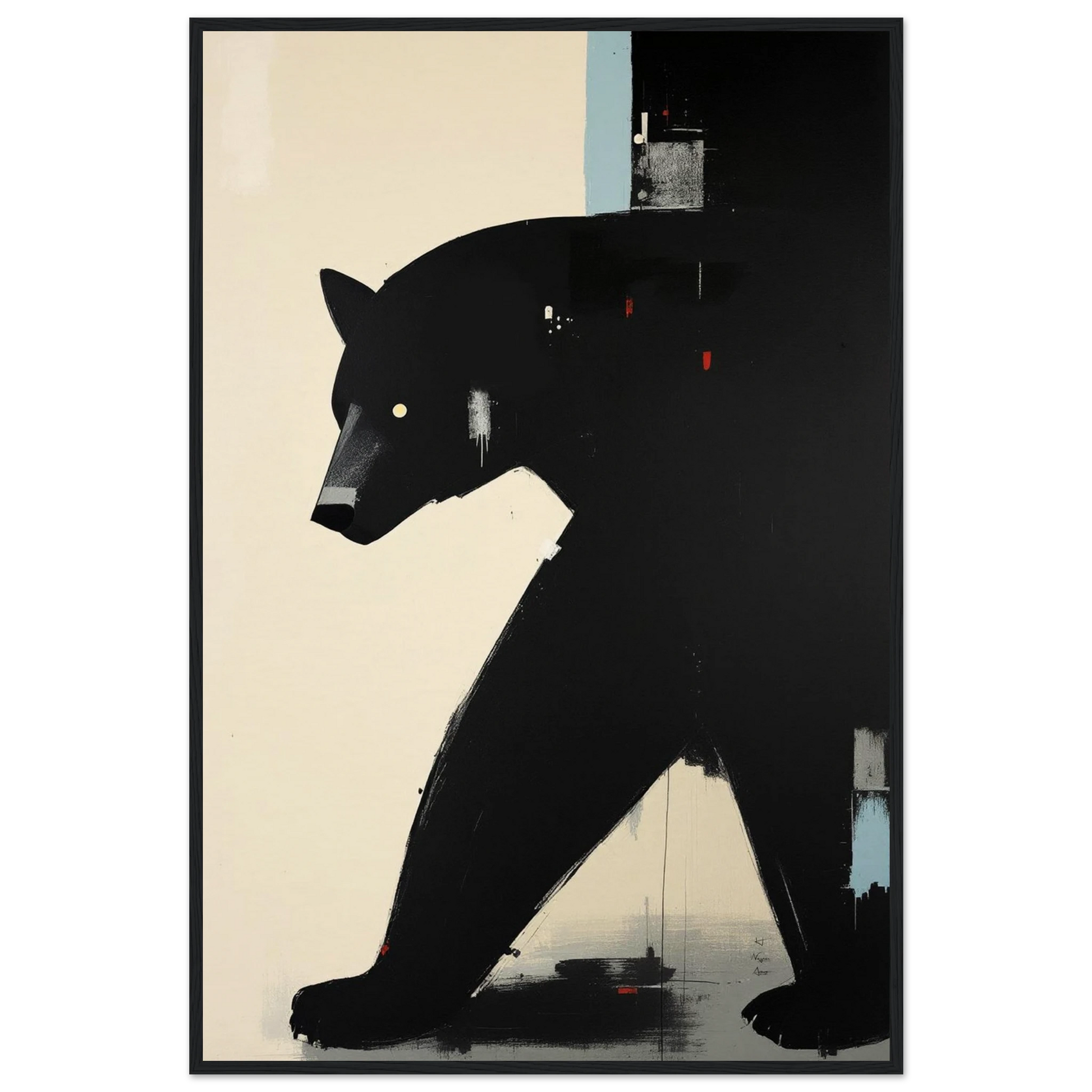 Minimalist Abstract Black Bear Art Poster Print Black Wood Frame 60x90 cm 24x36″ Museum-Quality Matte Wooden Framed Poster