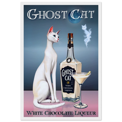 White Cat Chocolate Martini Cocktail Bar Art Print 30x45 cm 12x18″ Museum-Quality Matte Paper Wooden Framed Poster White Wood Frame