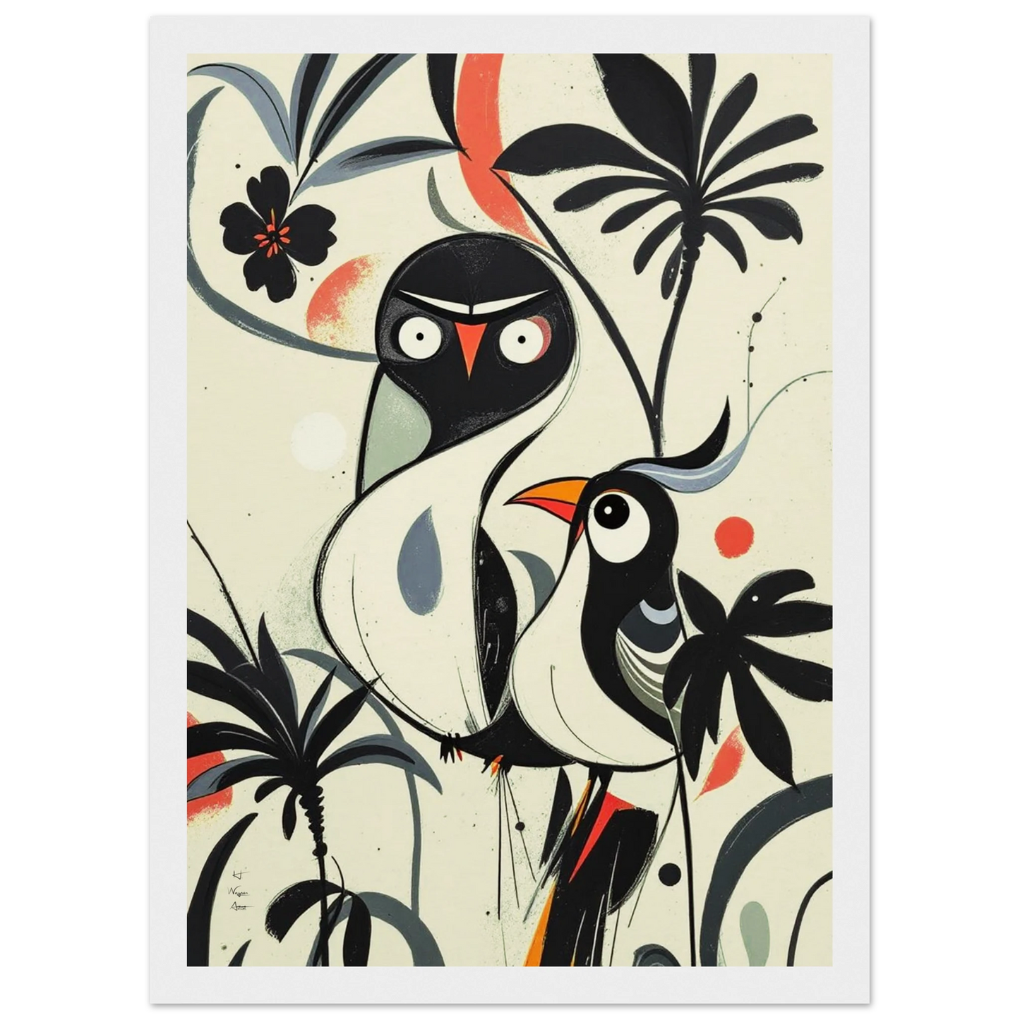 Abstract Bird Modern Tropical Art Print White Wood Frame 21x29.7 cm 8x12" Museum-Quality Matte Wooden Framed Poster