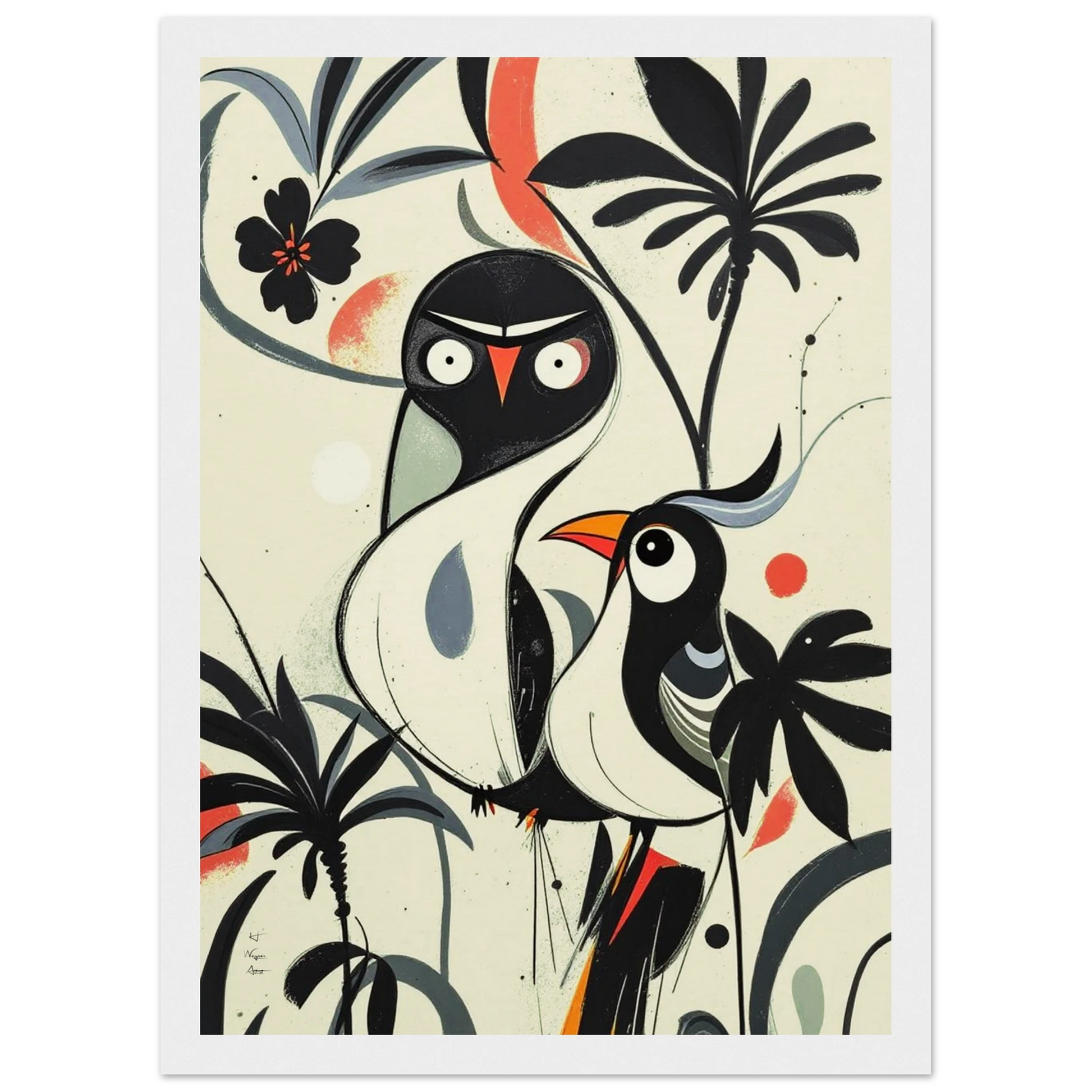 Abstract Bird Modern Tropical Art Print White Wood Frame 21x29.7 cm 8x12" Museum-Quality Matte Wooden Framed Poster