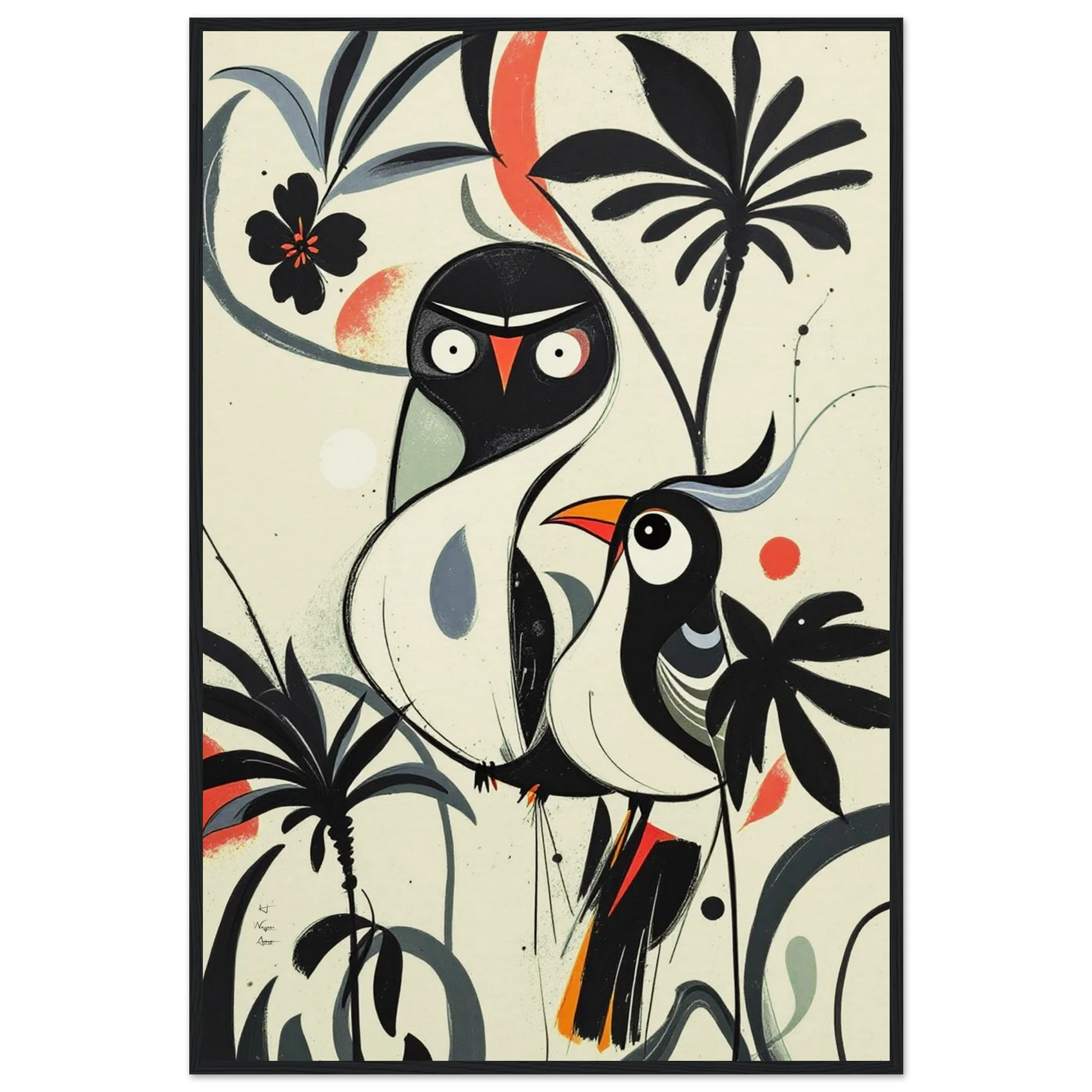 Abstract Bird Modern Tropical Art Print Black Wood Frame 60x90 cm 24x36″ Museum-Quality Matte Wooden Framed Poster
