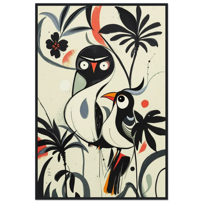 Abstract Bird Modern Tropical Art Print Black Wood Frame 60x90 cm 24x36″ Museum-Quality Matte Wooden Framed Poster