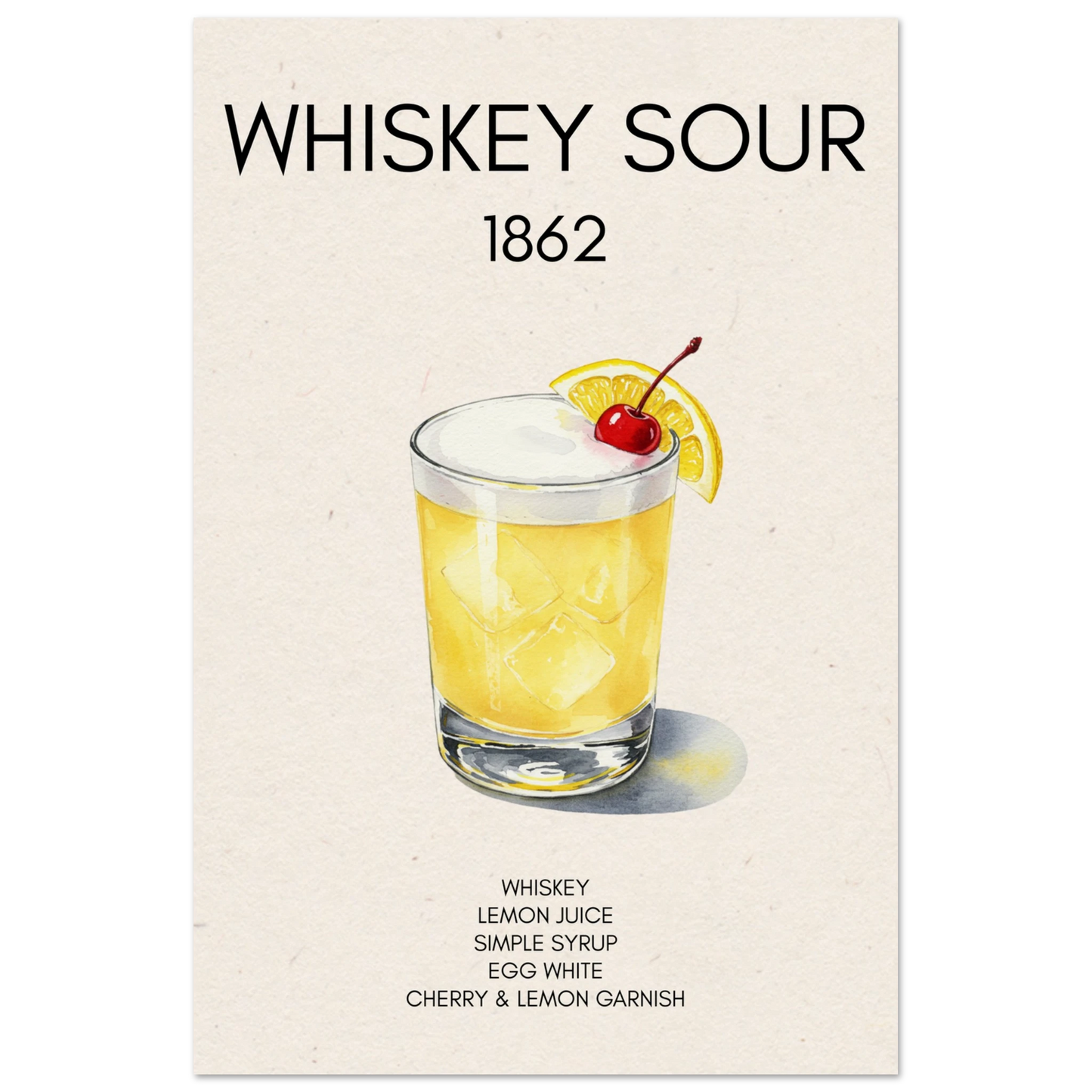Whiskey Sour Cocktail Bar Poster Print No Frame 40x60 cm 16x24″ Museum-Quality Matte Paper Poster