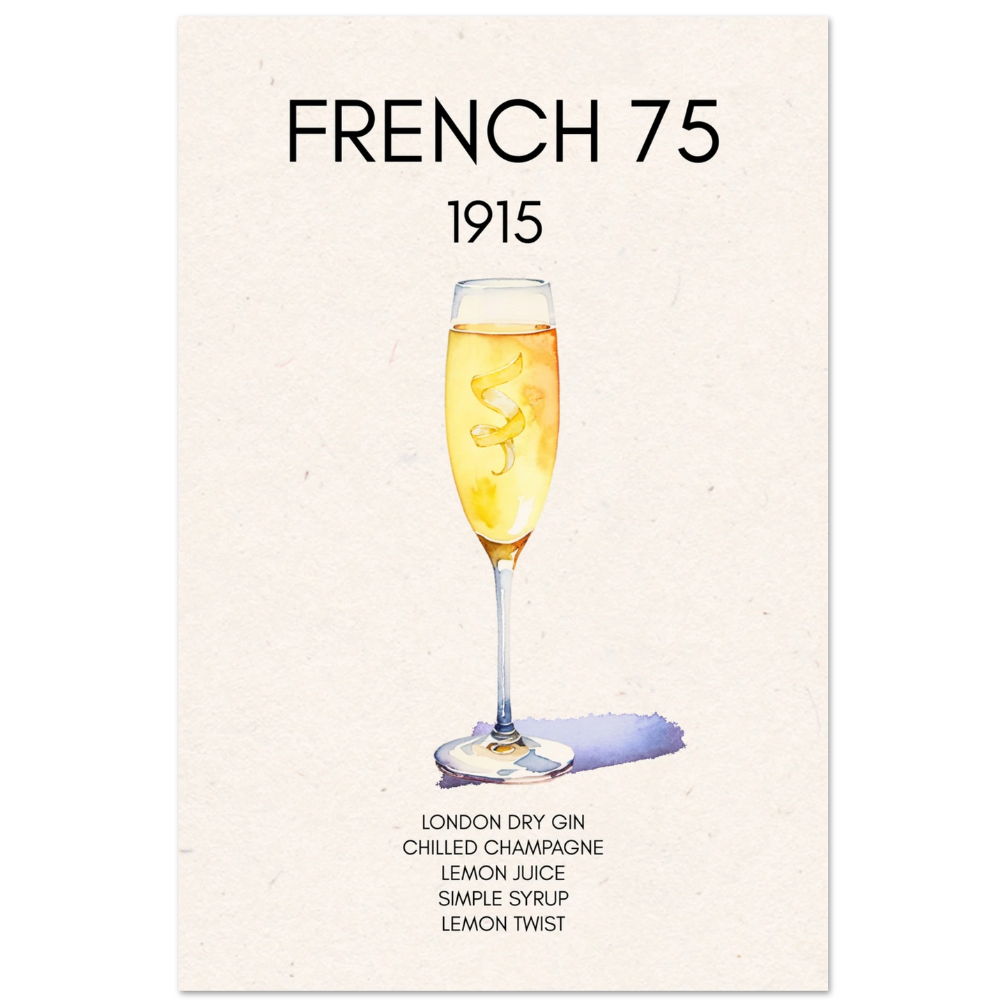 French 75 Cocktail Art Print No Frame 60x90 cm 24x36″ Premium Matte Paper Poster