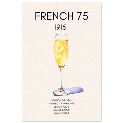 French 75 Cocktail Art Print No Frame 60x90 cm 24x36″ Premium Matte Paper Poster