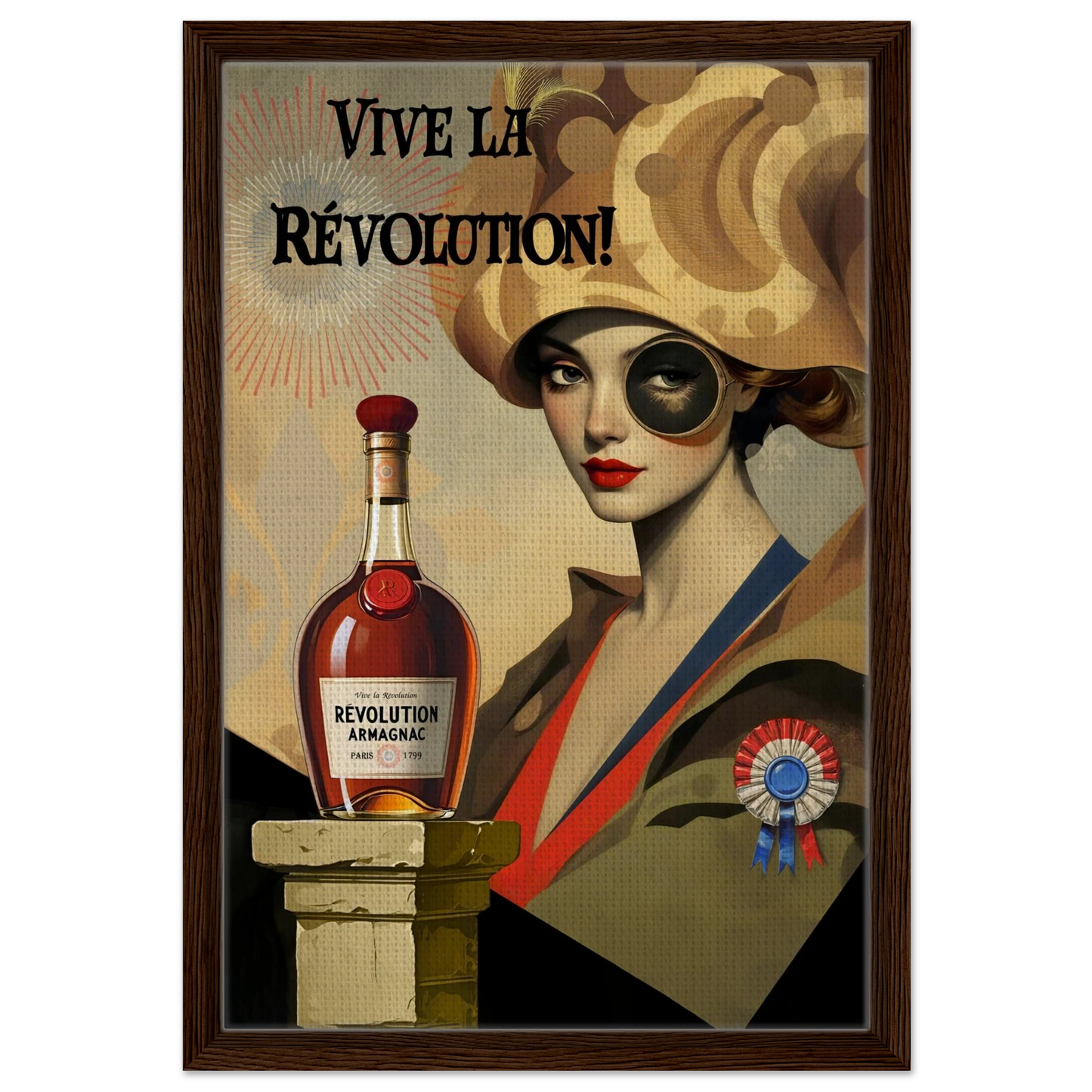 Vintage French Revolution Cognac Art Print Dark Brown Wood Frame 40x60 cm 16x24″ Framed Canvas